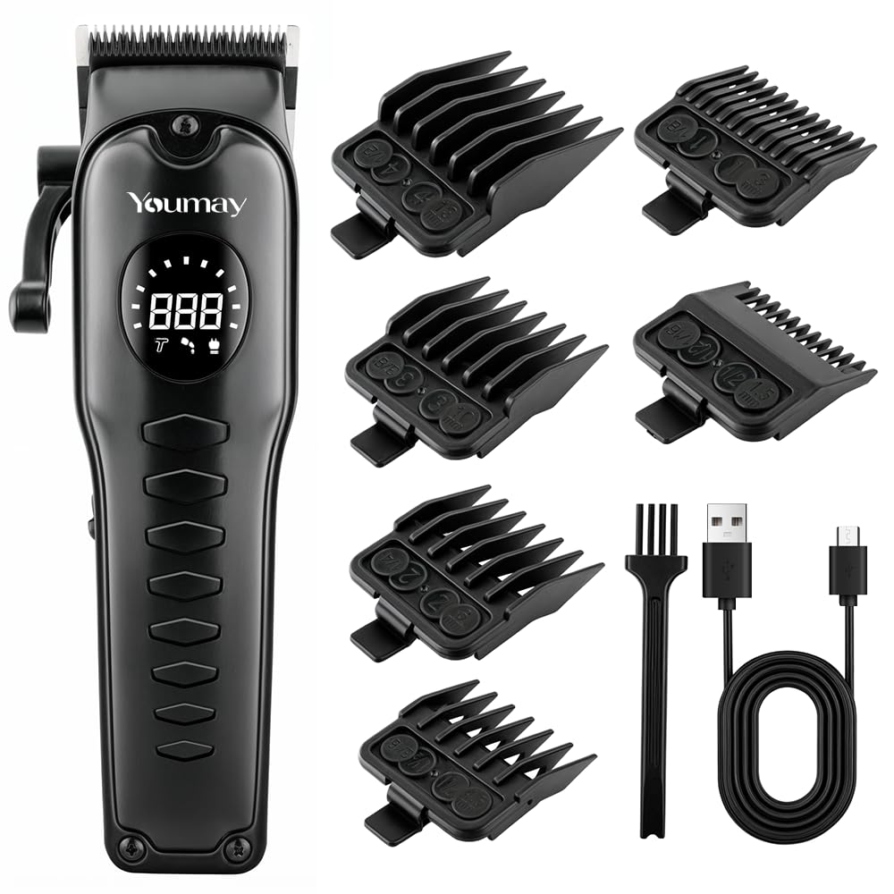 

Youmay Электрическая машинка для стрижки волос для мужчин и подходит для дома Мощная LED 2 скорости 4 высоты стрижки 6 насадок Быстрая Низкая Включает и японскую инструкцию чёрный