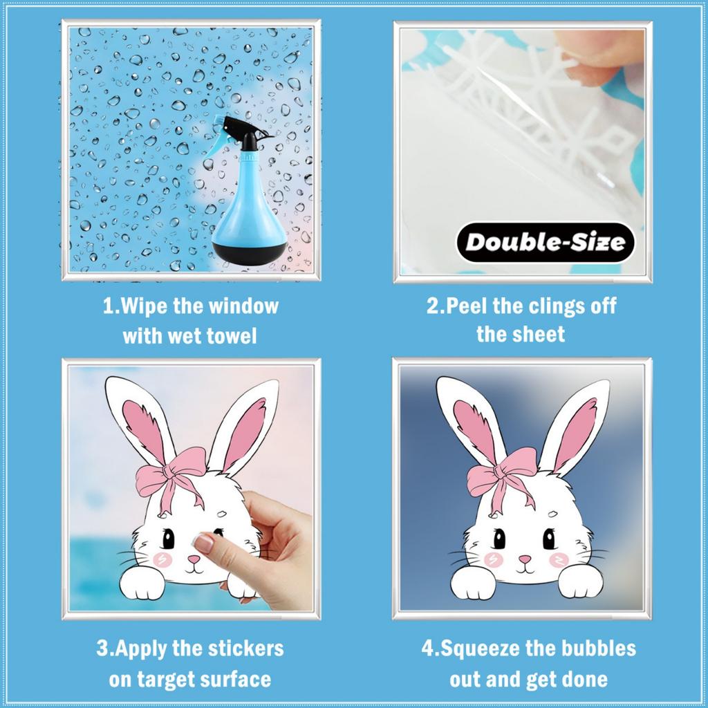 6 Sheets Easter Bunny Window Clings Cartoon Egg Stickers Cute Decoration For Home Classroom Nursery Shop Glass Display Decorations