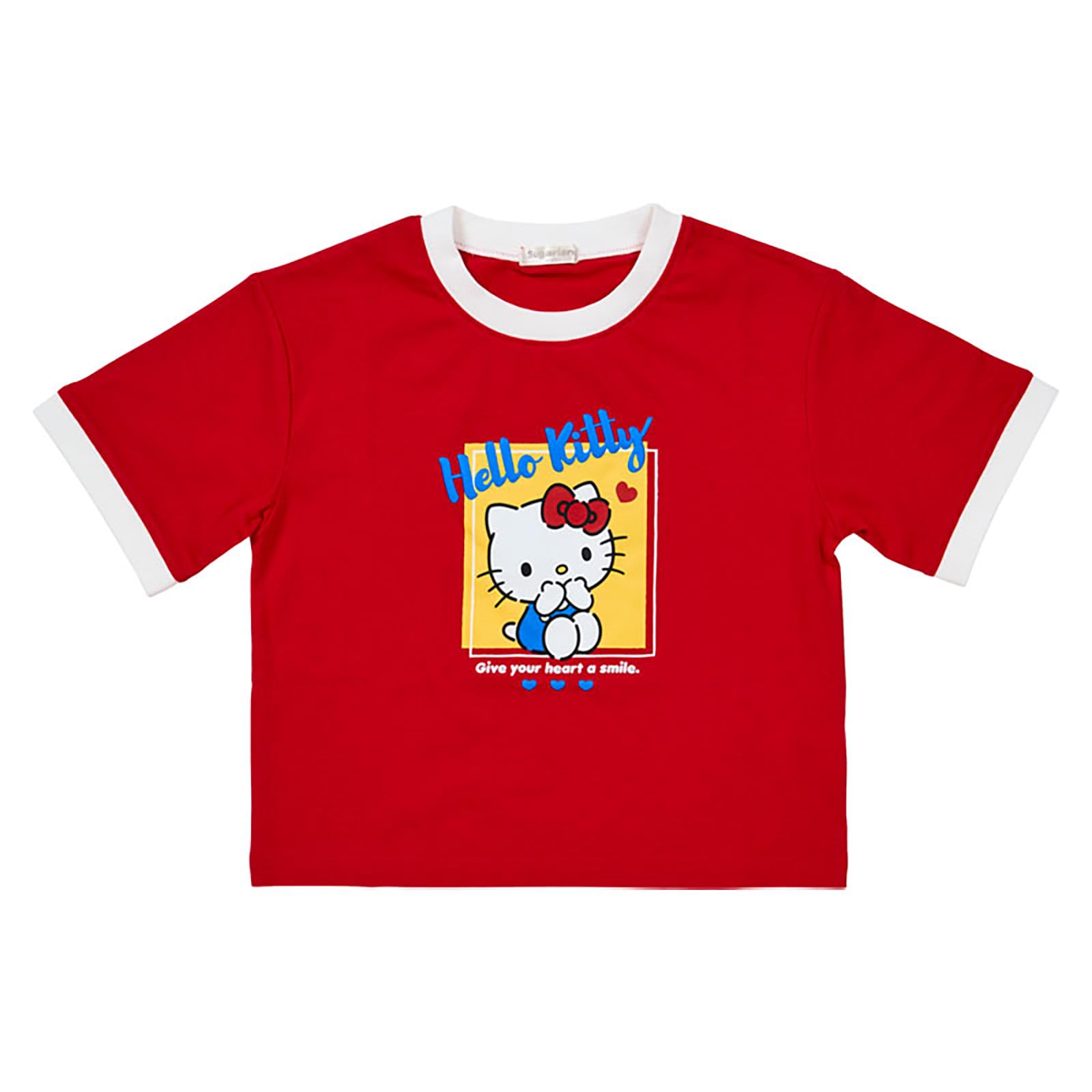 Sanrio Kids Hello 826600 Short-Sleeve T-Shirt, Kitty, Red, 130cm,