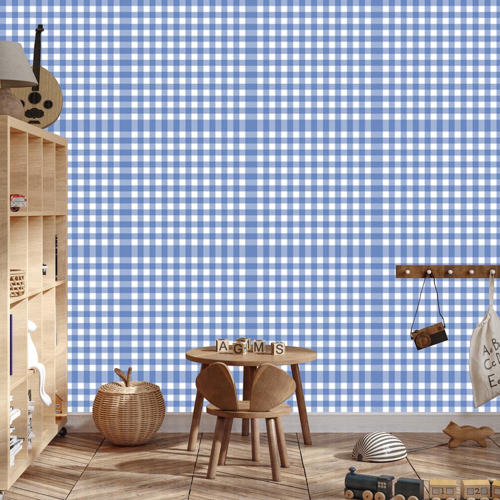 Wallpaper Fabric Pattern Azure, Blue and White for Living Room and Bedroom 50x1000