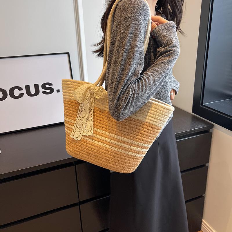 Summer New Versatile Fashion Woven Bag Shoulder Portable Vegetable Basket Tote Women's Bag
