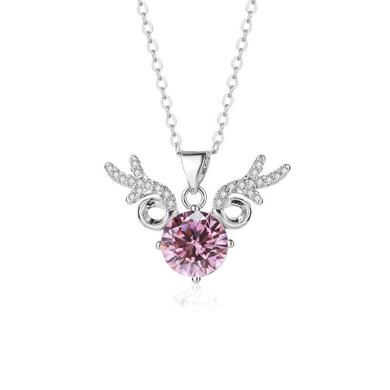 Zircon Elk Pendant Necklace with Copper Inlay and Jade for a Safe Journey - Valentine's Day Clavicle Gift