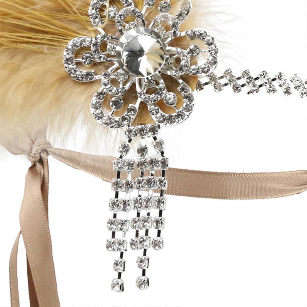 Ethnic Style Headband with Rhinestone&Feather Decors Unique Hair Hoop Women Bride Wedding Party Taking Photo Headband  khaki