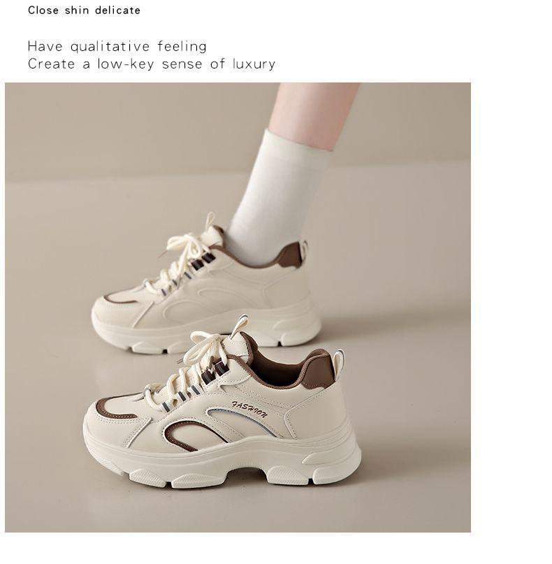 Women's Genuine Leather Dad Shoes - Stylish, Non-slip, Thick Sole Casual Sneakers for Autumn/Winter