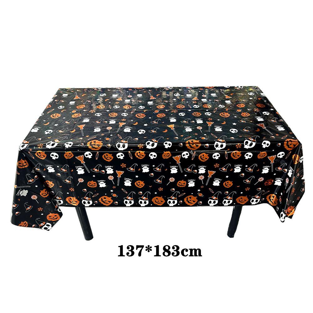 Orange Black Horror Ghost Table Cover Happy Halloween Tablecloth for Trick or Treat Theme Home Decoration Party Suppiles