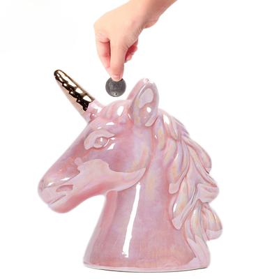 Estatuas decorativas de alcancía, adornos de habitación para niñas, esculturas, decoración del hogar, decoración moderna para sala de estar, mesa, unicornio rosa