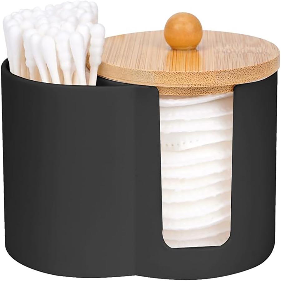 Cotton Pad and Qitp Holder, Small Plastic Cotton Swabs Dispenser with Lid, Bathroom Accessories Storage Organizer