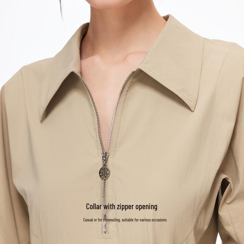 Veromoda Autumn 2025 Five-Point Sleeve Lapel Tie Solid Long Dress