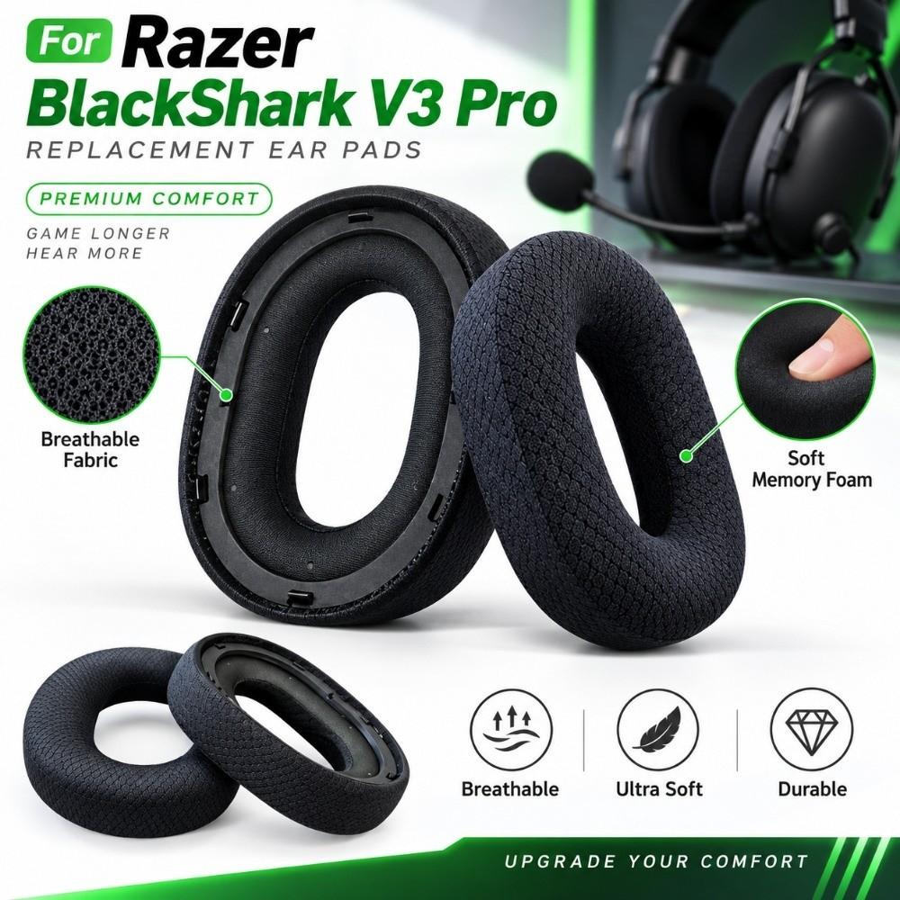 Breathable Replacement Ear Pads Noise Isolation Soft Ear Cushions for Razer BlackShark V3 Pro Home