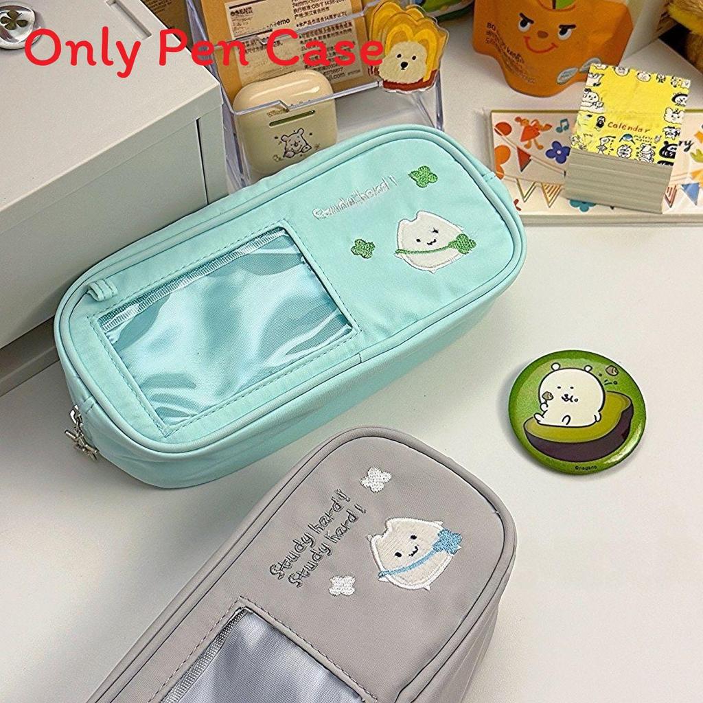 

Canvas Cat Pen Case With Clear Window For Students And Office Supplies сірий колір