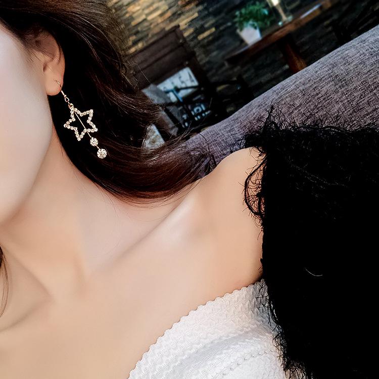 2018 Five-Pointed Star Rhinestone Long Earrings - Exaggerated Star Pendants