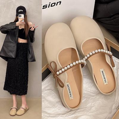 Einzelschuhe weiche Sohle Kopf Nacht Schleife Tasche 2025 neu Abendwind Halbschuhe Damen Sommerbekleidung flacher Boden coole Hausschuhe halbes Tablett