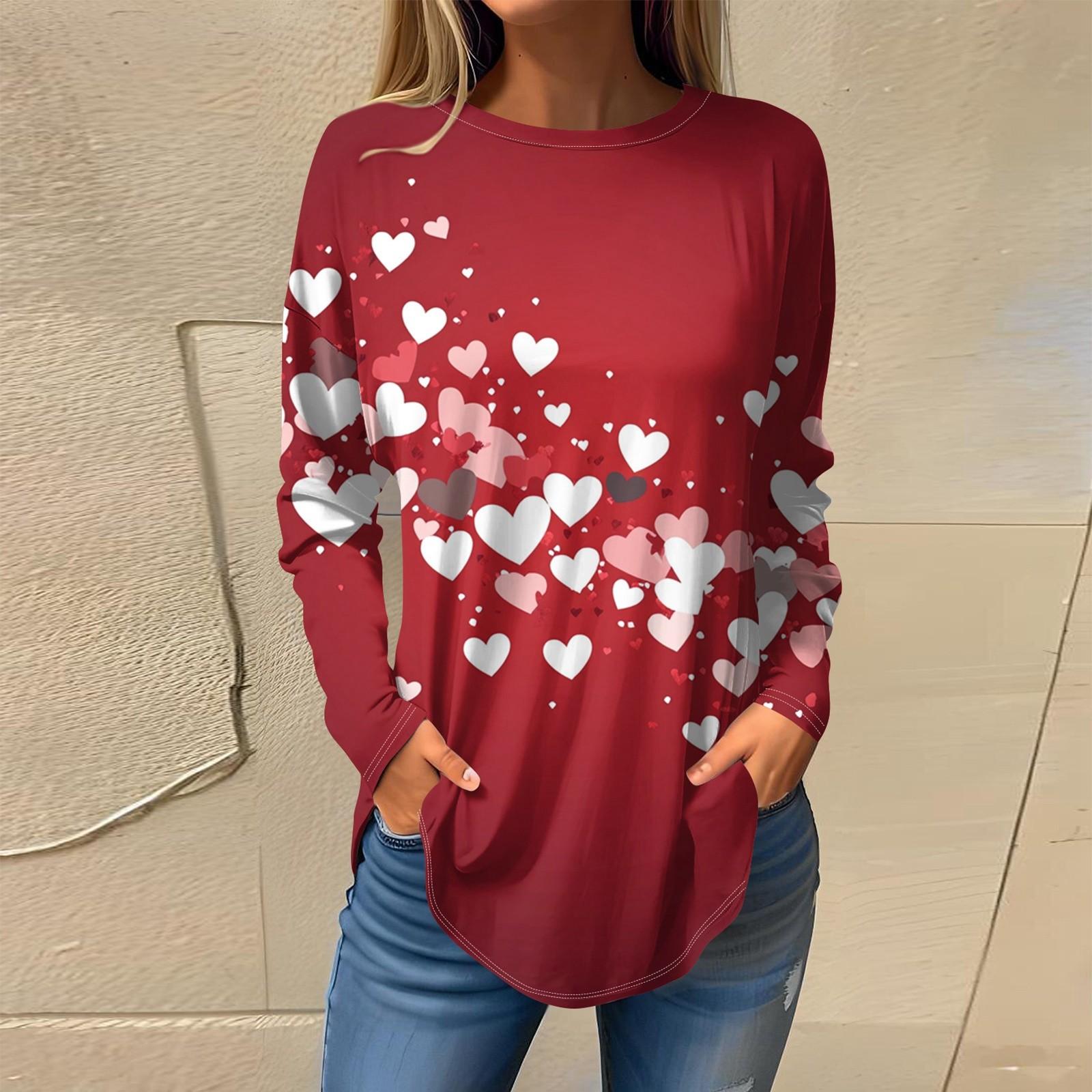 

Футболки женские осенние повседневные рубашки с длинным рукавом толстовка винтажный графический принт топ пуловер ко Дню святого Валентина M