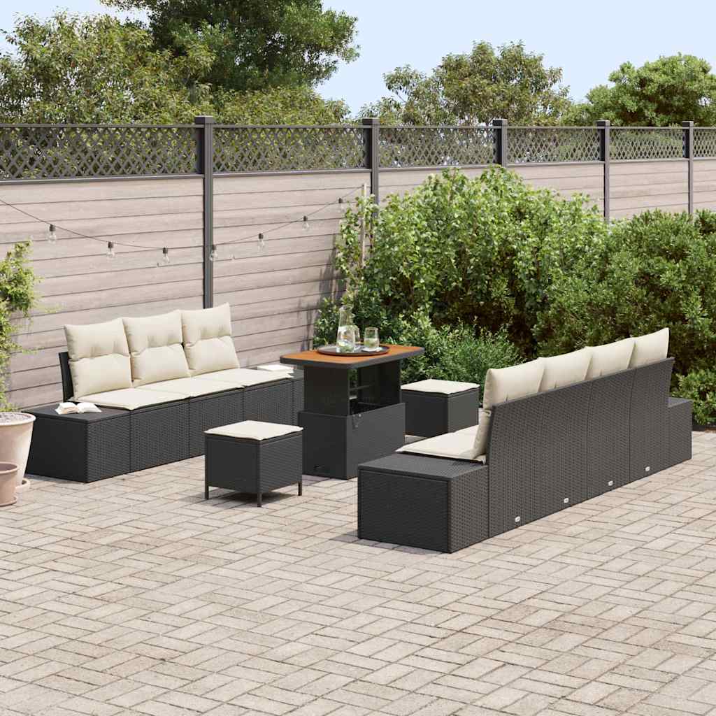 Garden Sofa Set with Cushions 10 Pcs Black Poly Rattan