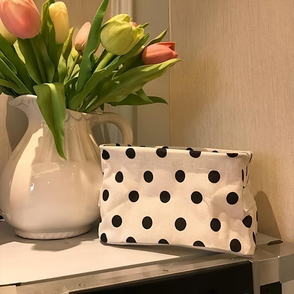 Modern Open-Top Organizer Polka Dot Storage Box Cute Black and White With Handle Room Decor, Multi-Use for Makeup, Crafts, Shelf Baskets