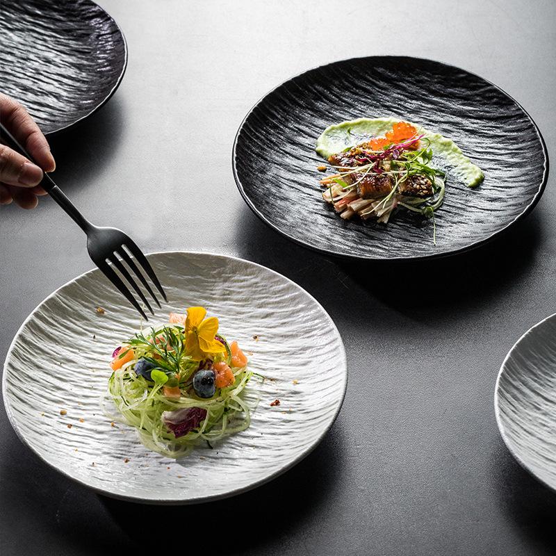 Japanese Rock Pattern Ceramic Dinner Plate – High-End Steak & Salad Dish