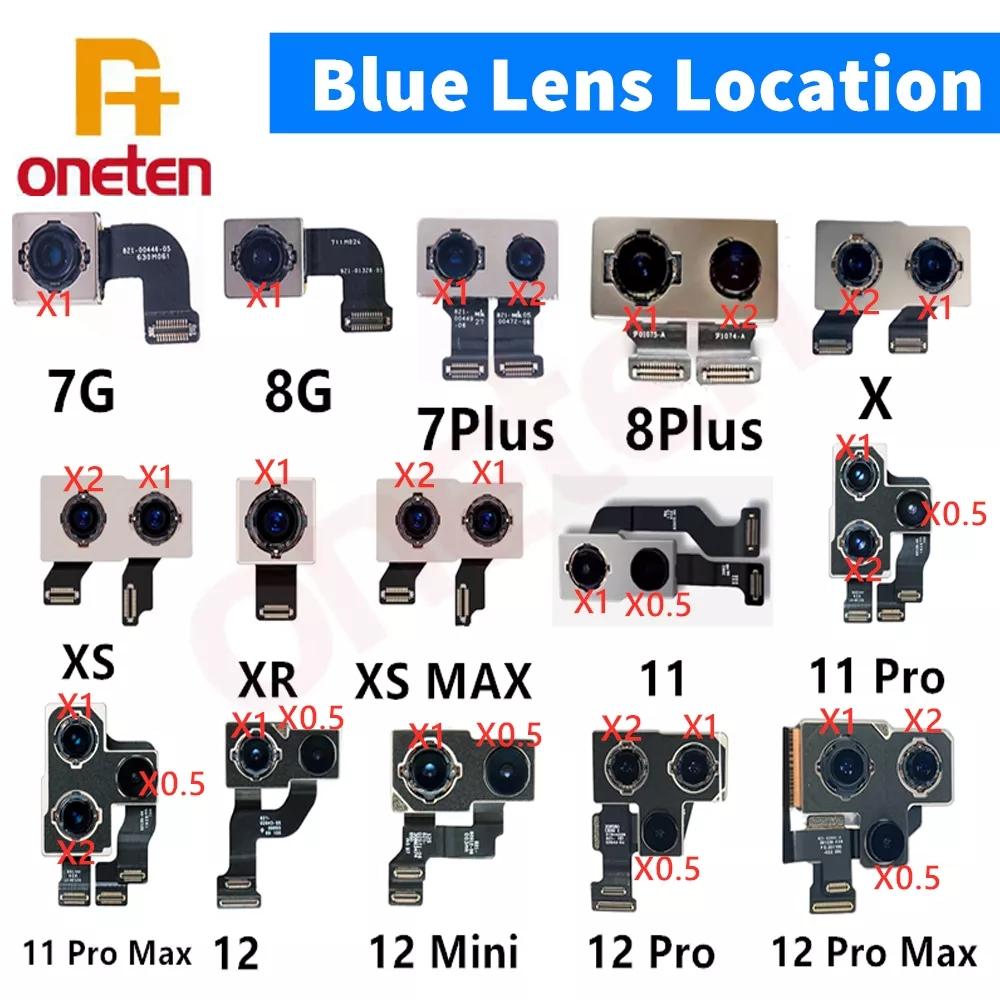 Blaue Ersatzlinse für die Rückkamera für iPhone 7 8 8 Plus X XS XS XSMAX 11 12 13 Pro MAX MINI Blaue Kamera-Reparatur Ersatz