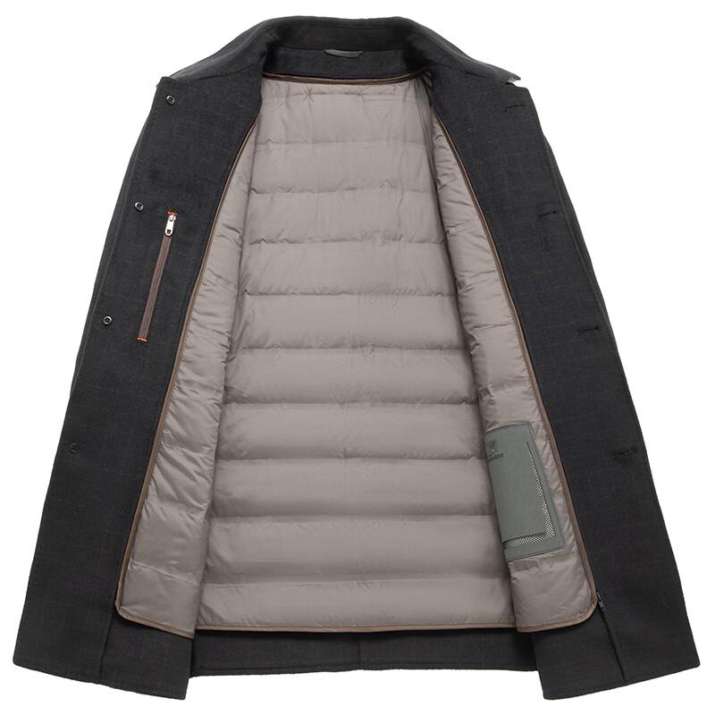 Men's Winter Mid-Length Wool Blend Coat with Goose Down Liner