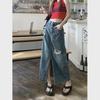 High-Waist Retro Ripped Denim A-Line Skirt for Women - Slimming, Hip-Wrapped, Mid-Length Summer Design