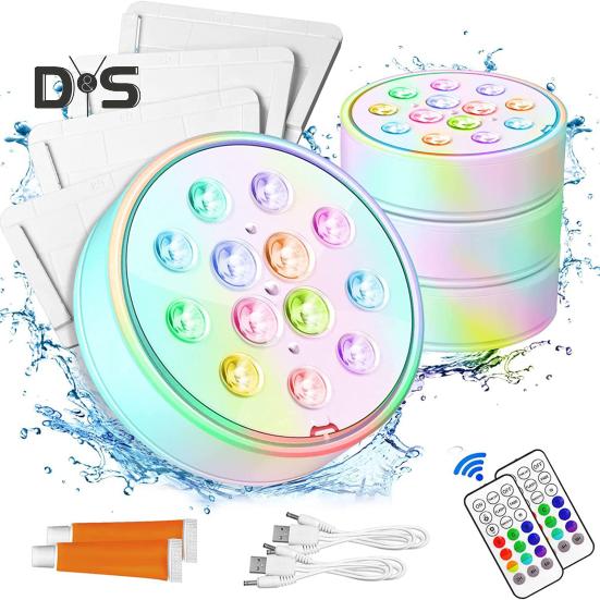 LED Pool Lights Set with Timer Function Remote Control IP68 Waterproof 16 Colors 3 Modes Rechargeable Underwater Pool Lights