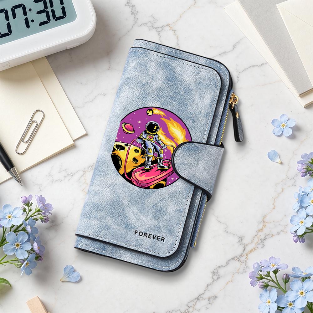 Stylish Astronaut Pattern Long Wallet Portable Functional Casual Purse for Daily Use