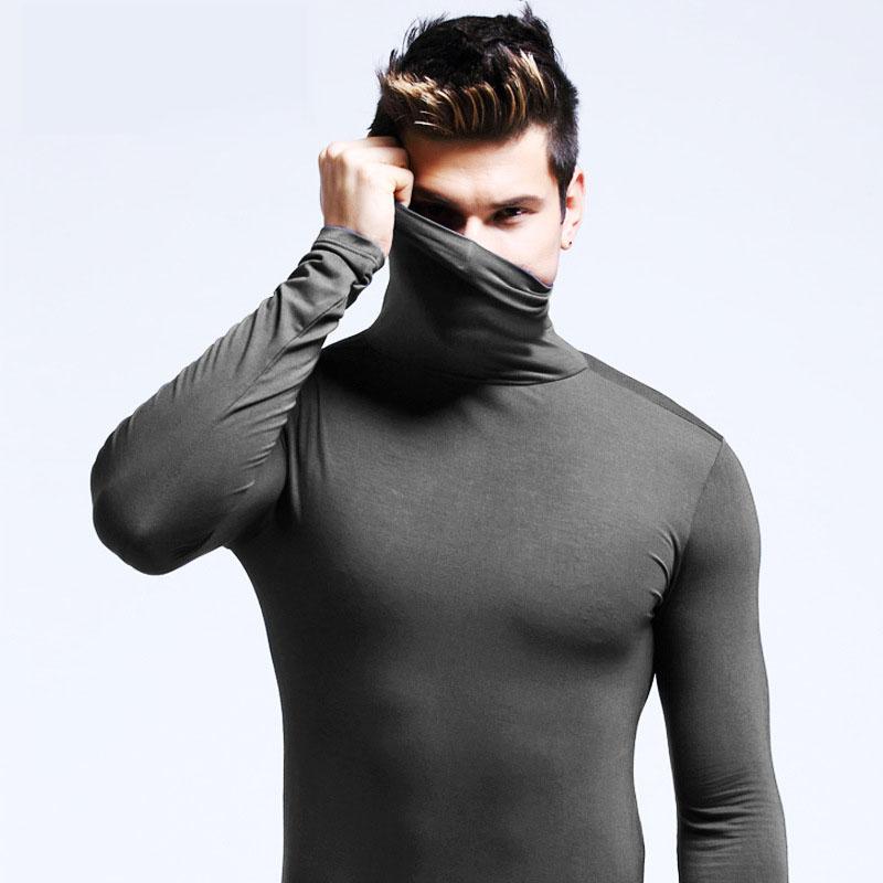 Herren Rollkragen Langarm Enganliegendes T-Shirt Elastische Slim Fit Einfarbiges Basic-Shirt Herbst/Winter Vielseitiges Unterhemd