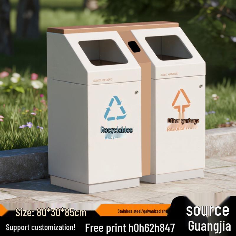 Large Stainless Steel Outdoor Sorting Trash Can for Parks and Commercial Spaces