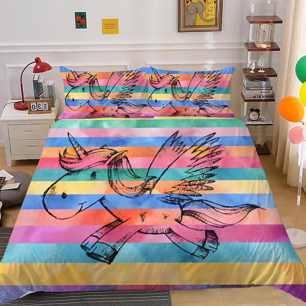 2023 New Style Unicorn Painting Soft Bedding Cover Set Duvet Cover Sets Unique Design Children Kids Teens Bedclothes Pillowcase