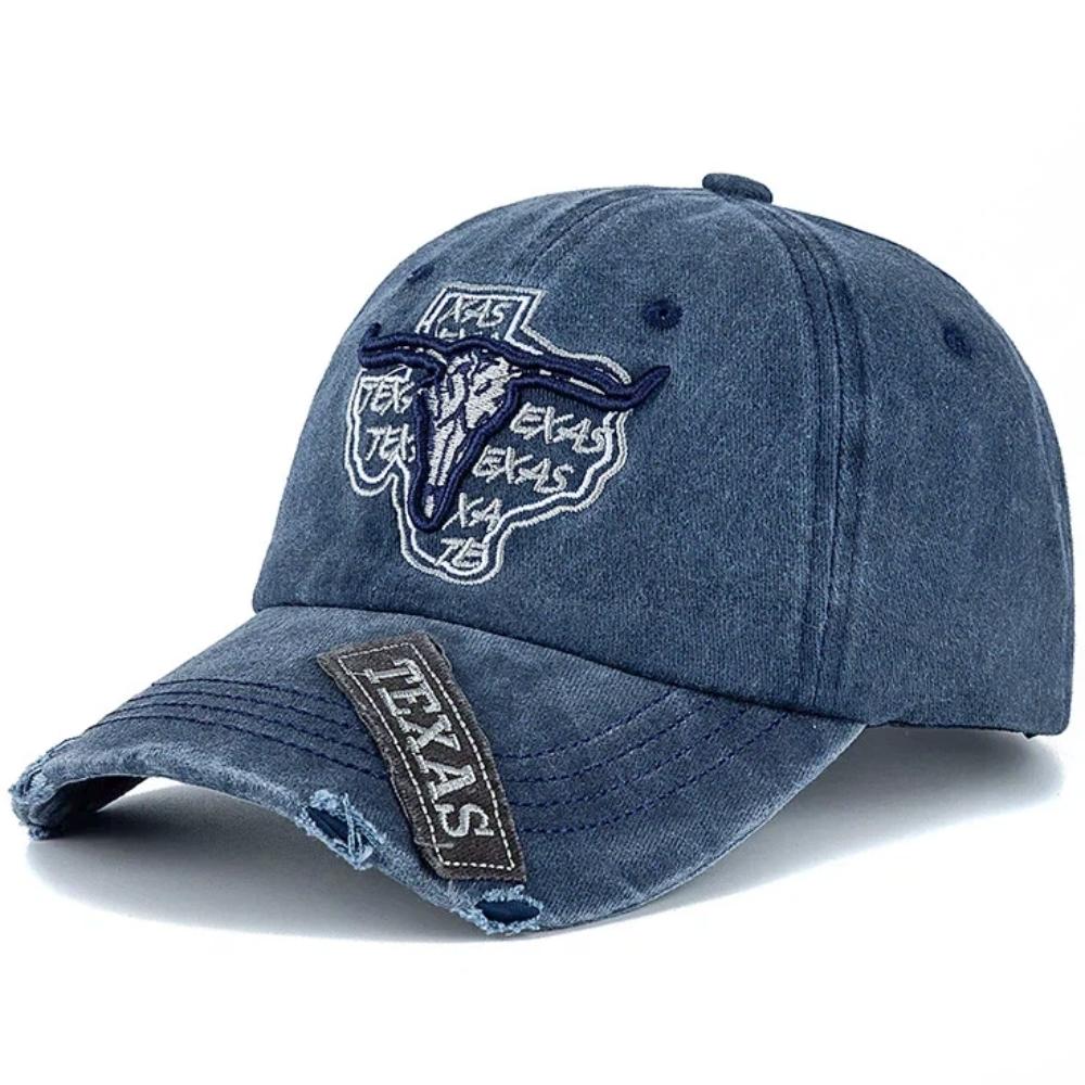 

Unisex Washed Cotton Cap Vintage Baseball Cap Classic Texas Letter Bulls Head Embroidery Outdoor Dad Hat For Men Women 56cm-60cm