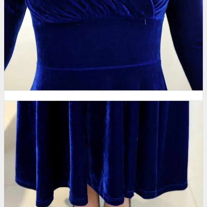 2025 New Autumn/Winter Plus Size Velvet Dress Long Sleeved, V Neck, Big Swing Gown for Evening Parties and Banquets