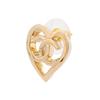 CHANEL Hollow Heart Double C Earrings Women's Gold