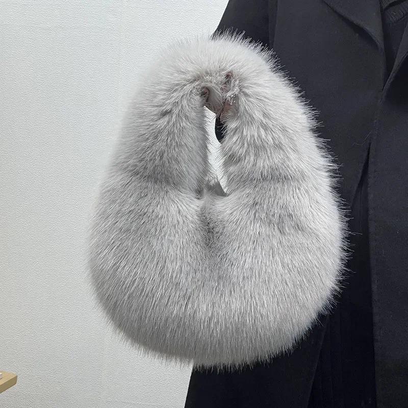 Winter Casual Flauschige Umhängetaschen für Damen Unifarbene Weiche Plüsch Damen Clutch Handtaschen Leichte Damen Hobo-Tasche sac