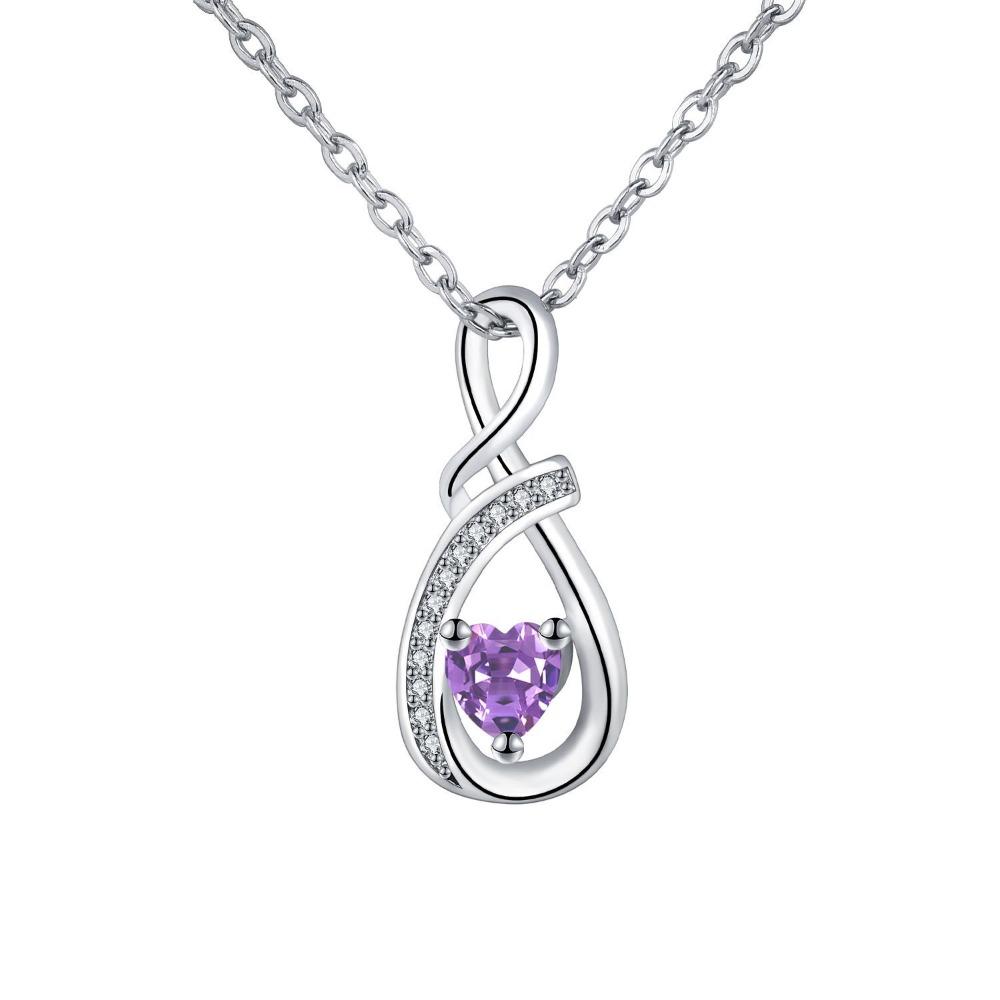 Birthstone Accent Infinity Heart Necklace Zircon Inlay Fashion Necklace Birthday Anniversary Gift