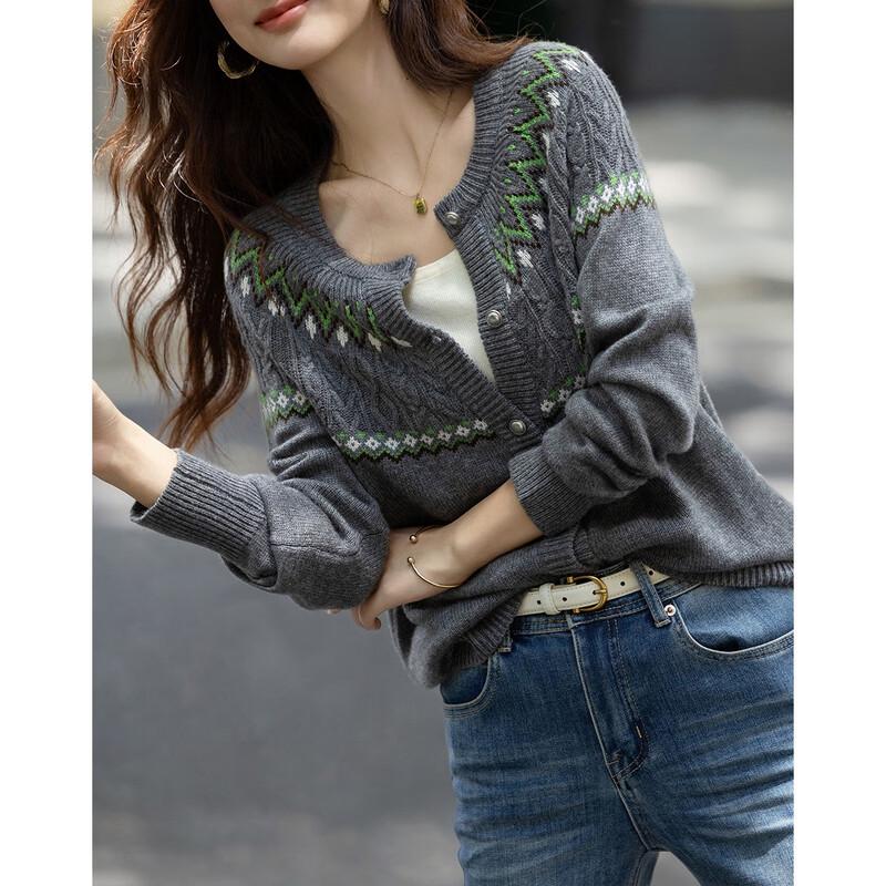 Women's Vintage Jacquard Wool Blend Sweater