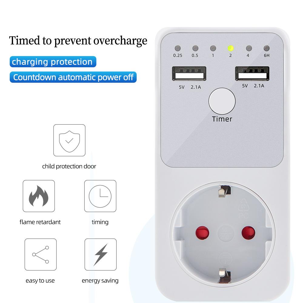 Comutator electronic cu temporizator, numărătoare inversă programabilă de 6 ore, priză cu temporizare inteligentă, interfață USB, priză EU US UK FR