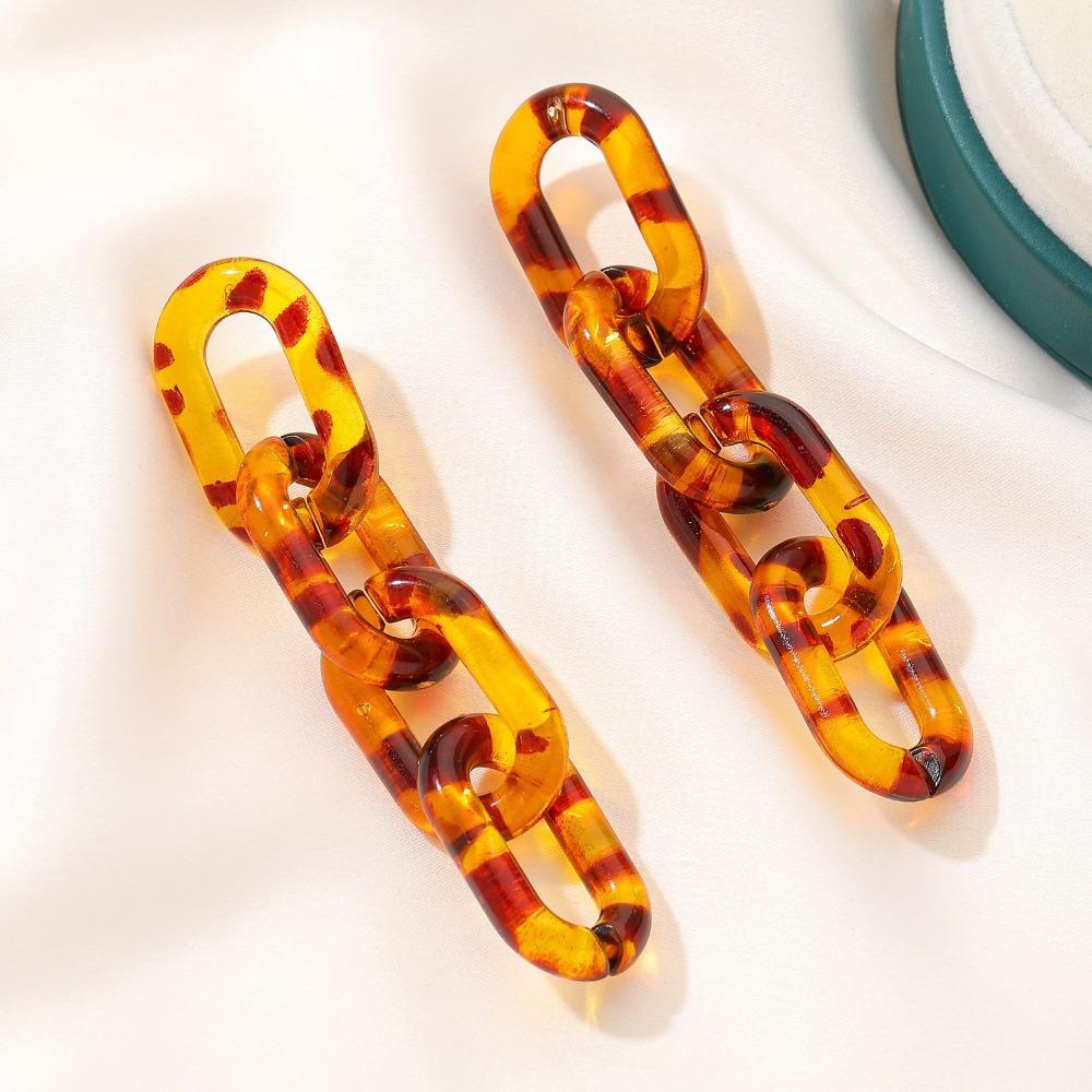 Orecchini Pendenti Lunghi a Catena Geometrica in Resina dalla Personalità Esagerata per Donna Fascino Retrò Stampa Leopardo Accessorio Gioiello Trendy
