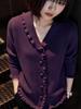 Women's Purple Wool Cardigan with Edge Design and Long Sleeves - Stylish Spring/Autumn Fashion