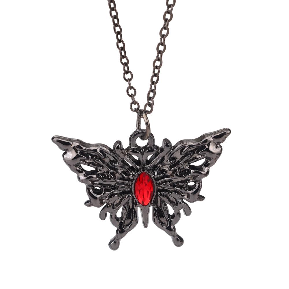 Trendy Gothic Girl Butterfly Heart Necklace with Zircon Pendant