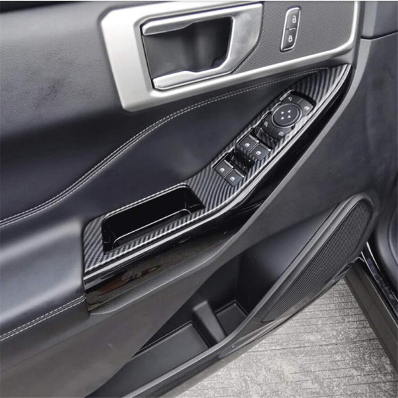 A87Q-Car Door Window Lift Panel Cover Trim Carbon Fiber for Ford Explorer Interior Accessories