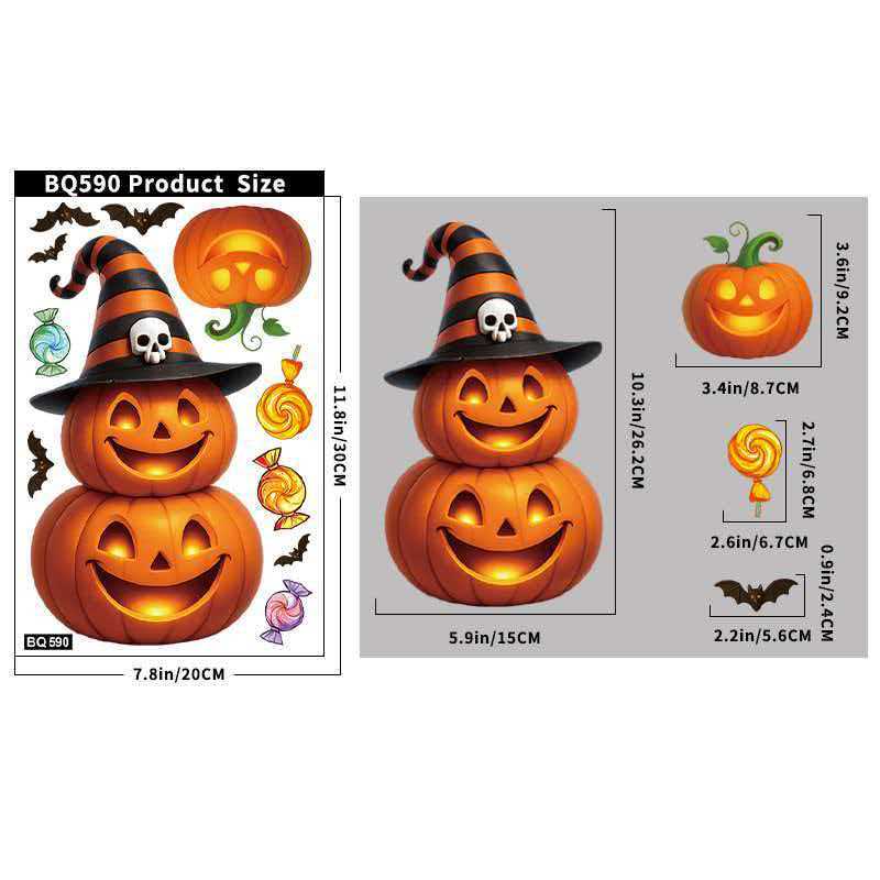 Halloween Pumpkin Static Cling Window Stickers for Glass Decorations 590