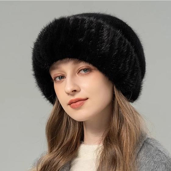 Mink Hair Hat Female Korean Version Winter New Rabbit Hair Blended Knitted Hat Temperament Headband Hat Showing Face Small Fur Hat