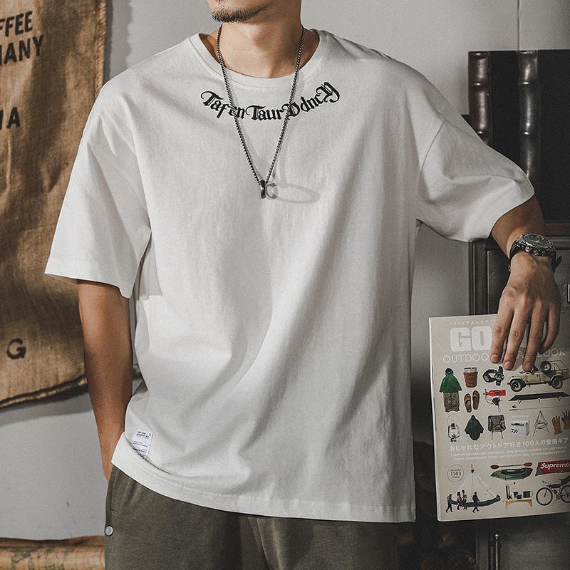 Men's Summer Loose Retro Casual T-shirt Youth Plus Size Round Neck Pullover Tops