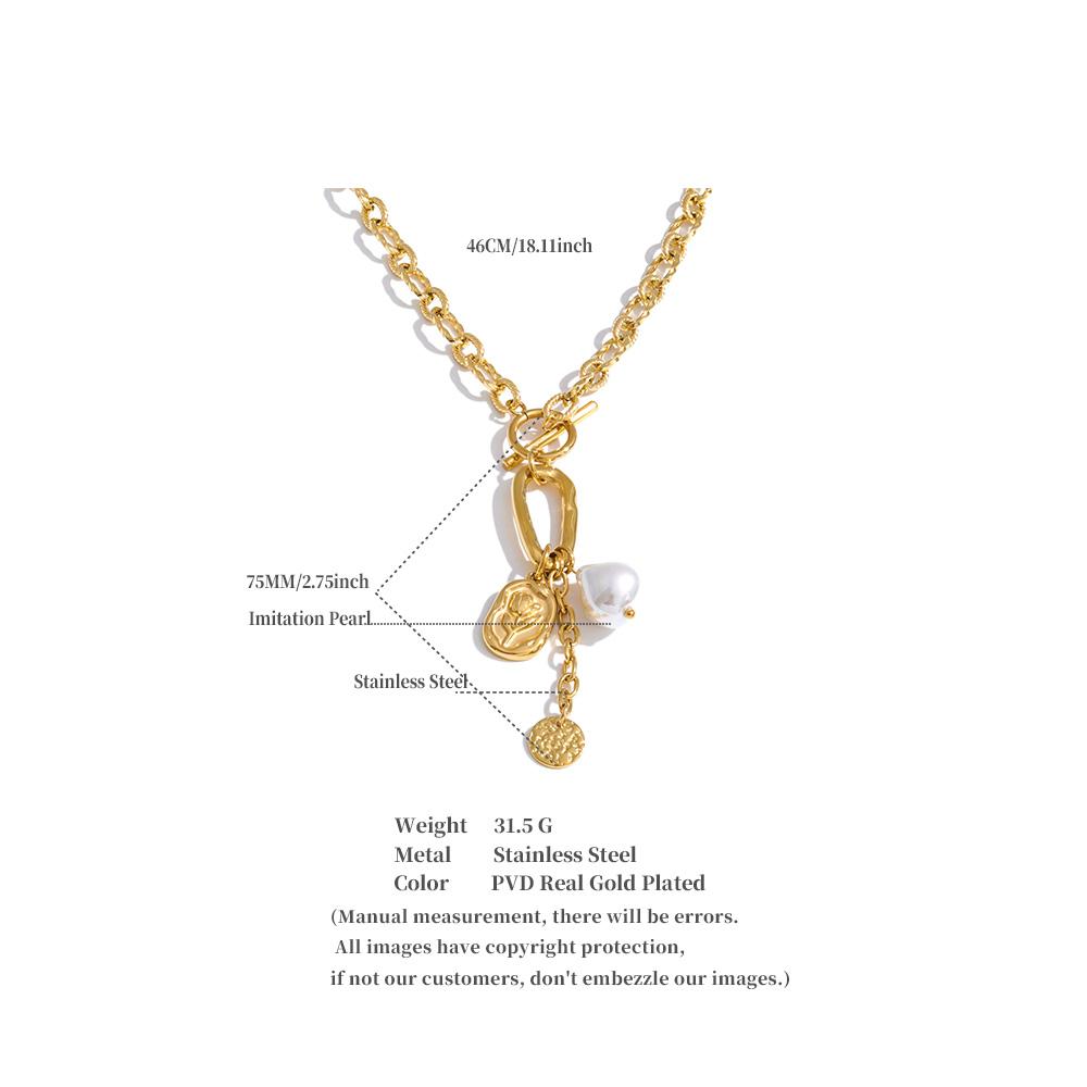 Yhpup Stainless Steel Imitation Pearls Flower Drop Charm Necklace Tarnish Resistant Metal Statement Chain Fashion Jewelry Gift