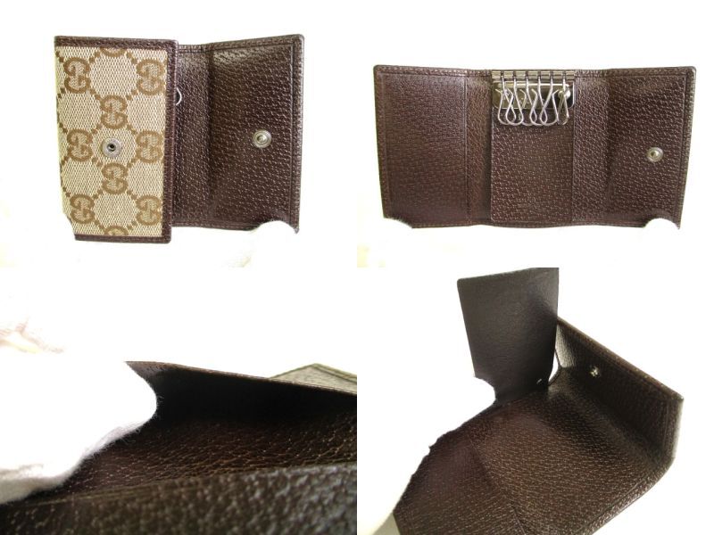 Autentické GUCCI GG hnědé plátno a kůže na klíče 6 obrázků #a006 renovované