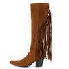 Fashion Fringed Tassels Knee High Boots Winter Women Suede Thick Heels Boots Square Toe Shoes for Women Botas Mujer WSH4710