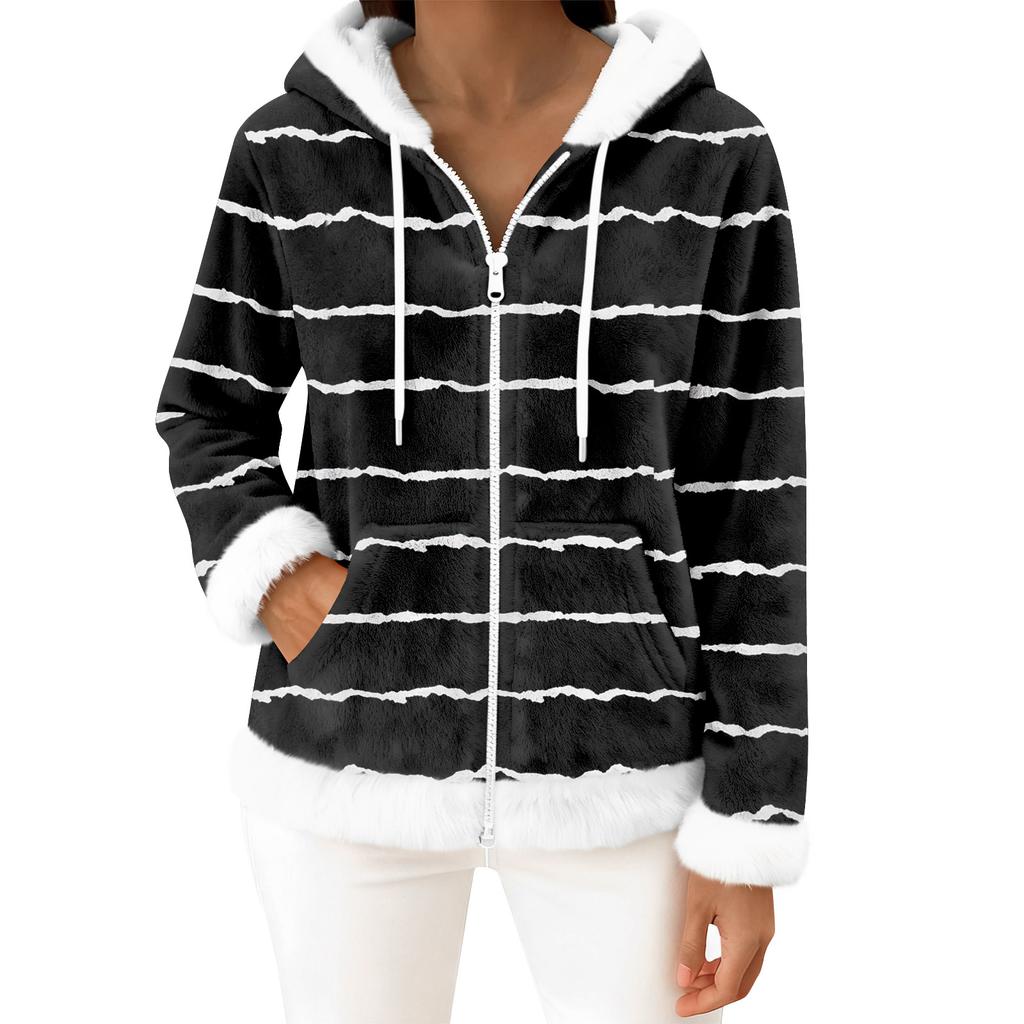 Cardigan cu glugă din fleece cu fermoar cu mâneci lungi pentru femei, modă casual