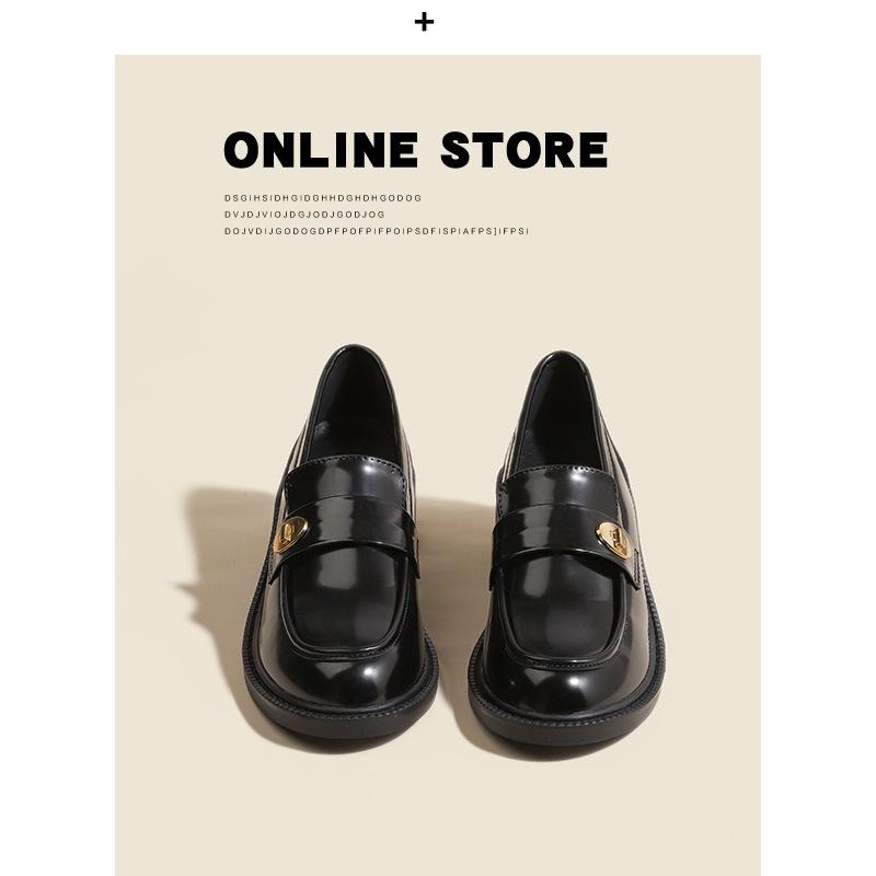 Herbst und Winter neue vielseitige runde Spitze goldene Schnalle ein Pedal dicker Absatz Loafu kleine Lederschuhe Damen einzeln kleine Größe 32