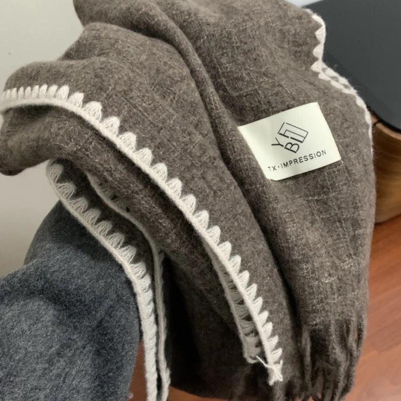 2024 Korean Style Women's Tassel Imitation Cashmere Shawl Scarf - Thick, Warm, Dual-Use, Perfect for Students and Christmas