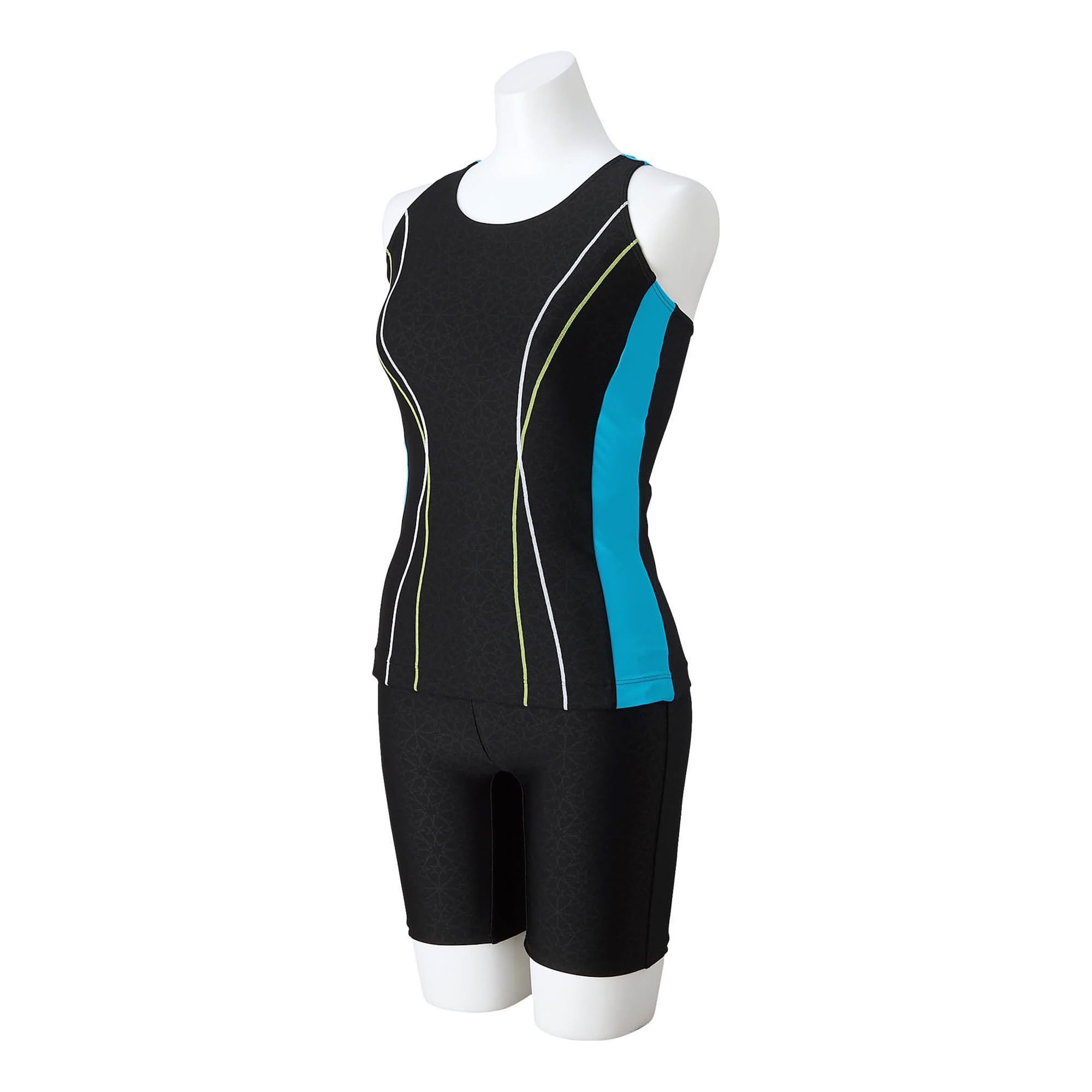 

Mizuno Stroke One Separates with Cups and for Gym Fitness and Swimming Women s (V-Back) Sewn-in Buttons, N2JGA810, Black/Turquoise,