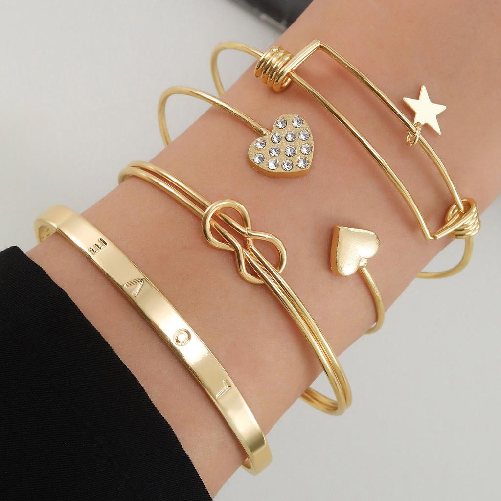 4Pcs/6PCS/Set Retro Simple Chain Bracelet, Fashionable Mix and Match Open Bracelet, Bracelet Stacked and Worn Style Combination